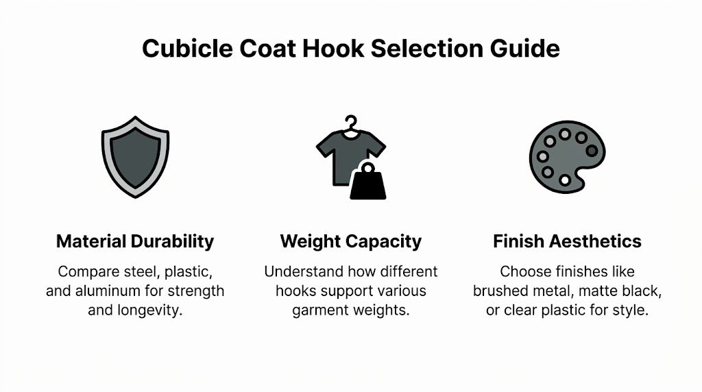 A guide showing the three key factors to consider when selecting cubicle coat hooks for offices.