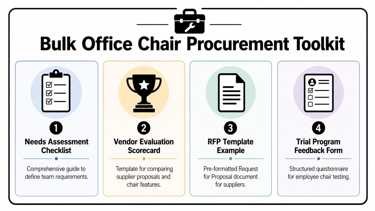 A four-step infographic toolkit for procuring office chairs in bulk for businesses.